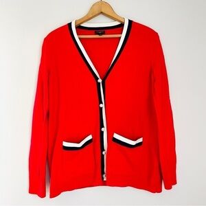 Talbots Red Cashmere Blend Cardigan Sweater Pearl Buttons Medium Petite